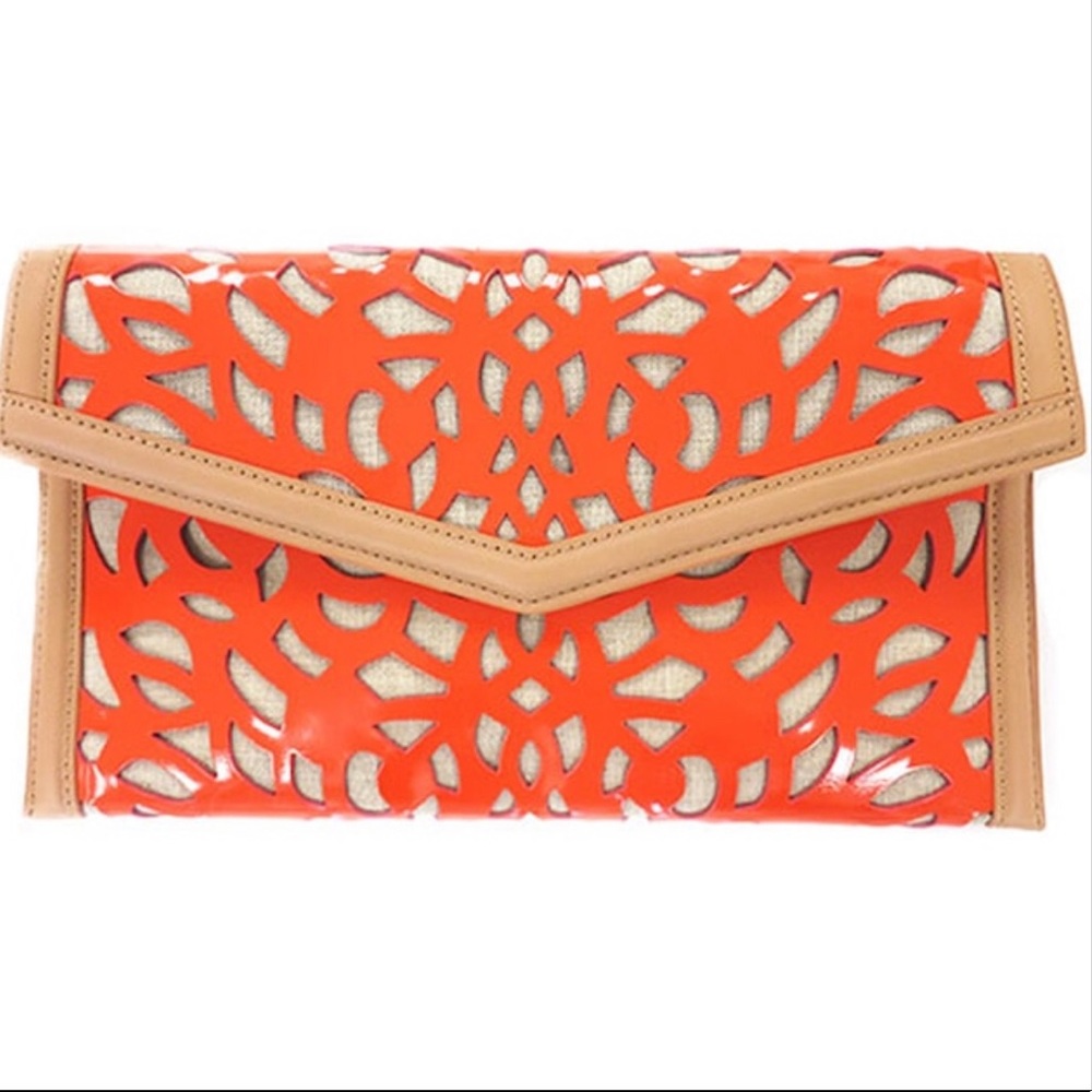 Orange Patent Perforated Spring Clutch,NWT